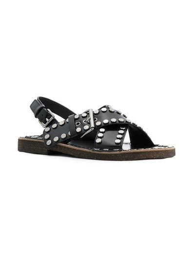 prada black leather sandals|prada studded pony skin sandals.